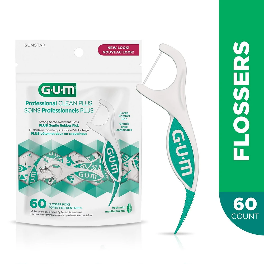 Porte-fil dentaire Soins Professionnels PLUS de GUMᴹᴰ, Menthe 60 Piéces
