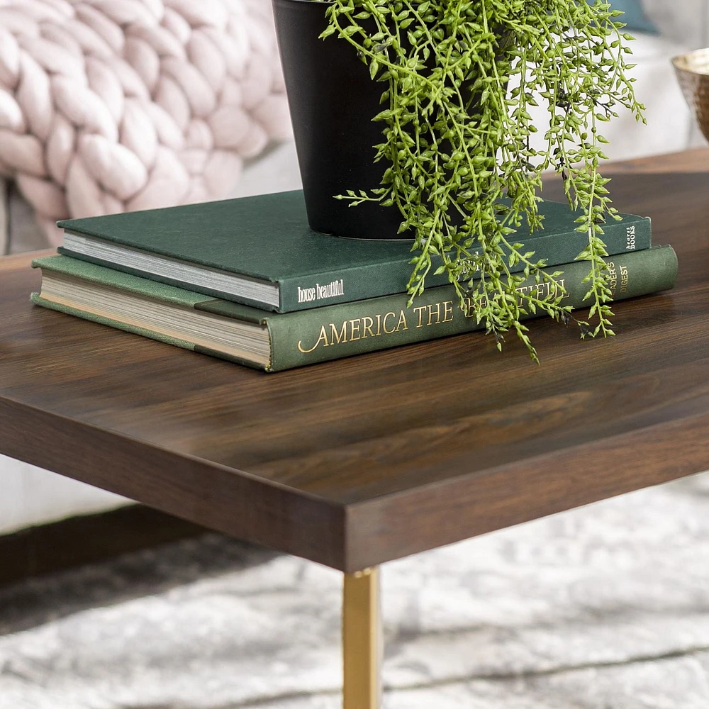 Manor Park Mid Century Modern Gold Rectangle Coffee Table - Dark Walnut/Gold