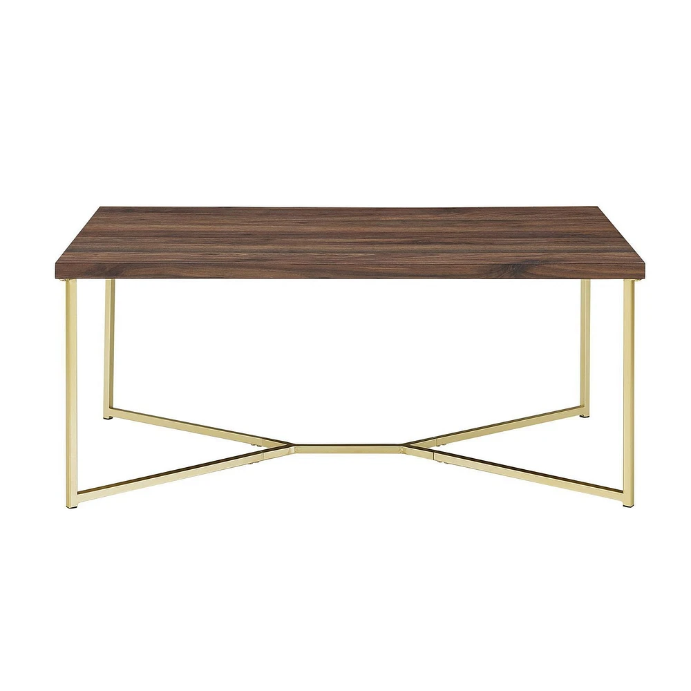 Manor Park Mid Century Modern Gold Rectangle Coffee Table - Dark Walnut/Gold