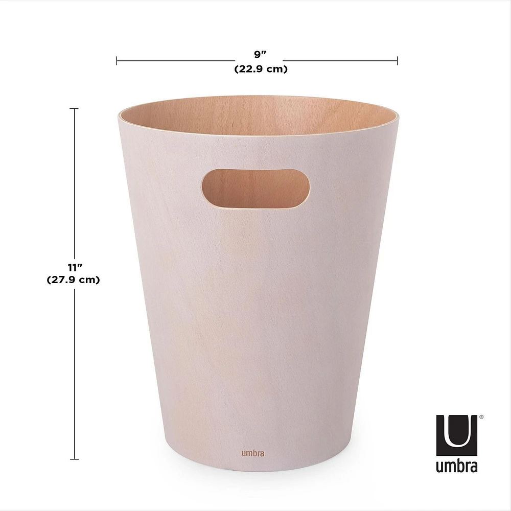 Umbra Woodrow Trash Can 2-Gallon (7.5 L) Capacity,White/Natural