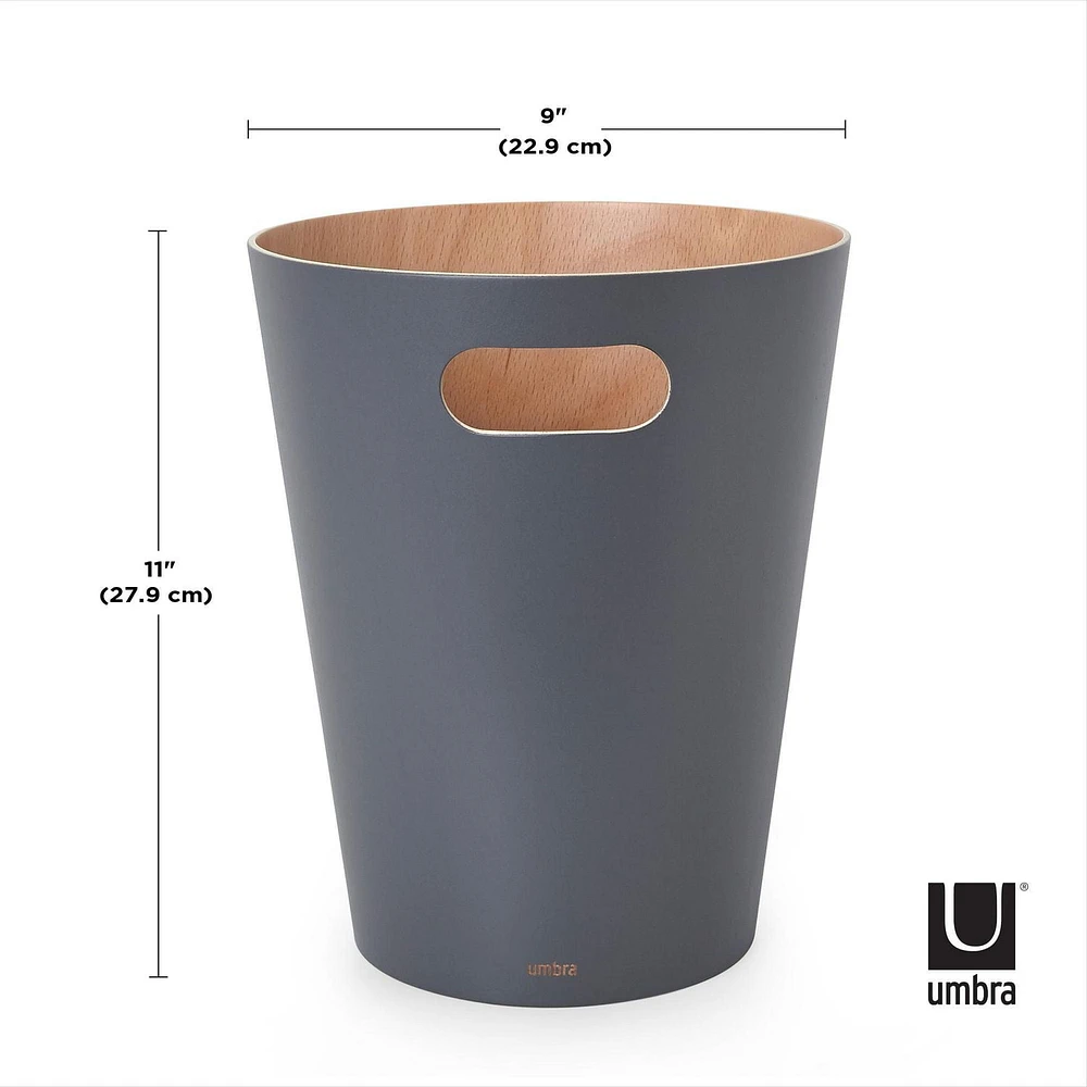 Umbra Woodrow Trash Can 2-Gallon (7.5 L) Capacity,Natural/Charcoal