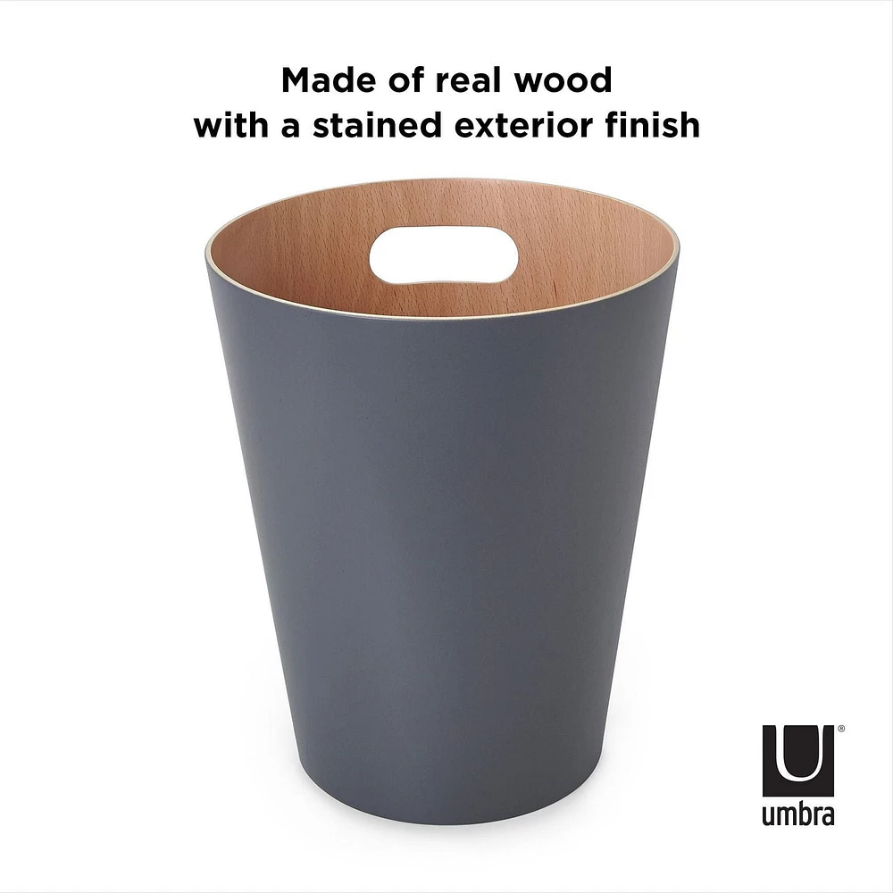 Umbra Woodrow Trash Can 2-Gallon (7.5 L) Capacity,Natural/Charcoal