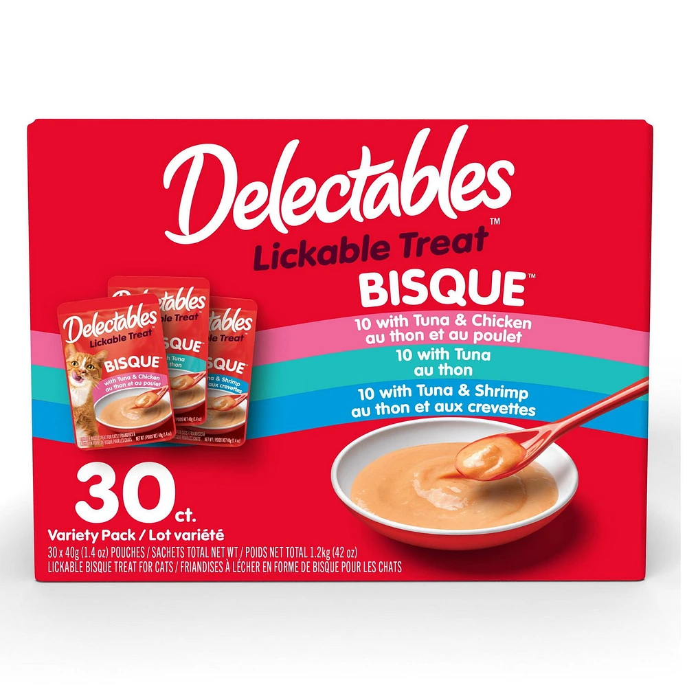 Delectables Lickable Bisque Cat Treats Variety Pack, 30x40g (30pk Variety Pack), 30pk Variety Pack