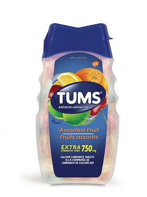 Tums  Extra Strength 750 mg Antacid for Heartburn Relief, 100 count Assorted Fruit