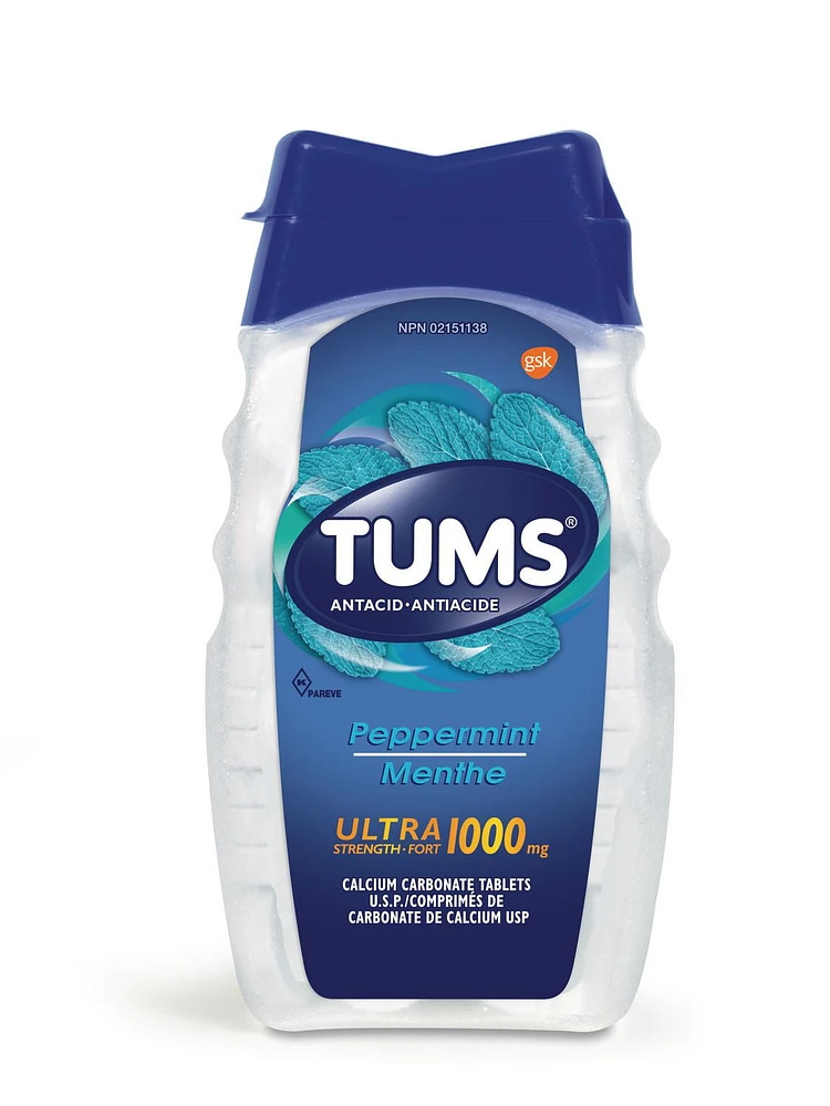 Tums Ultra Strength 1000mg Antacid for Heartburn Relief, 72 count Peppermint