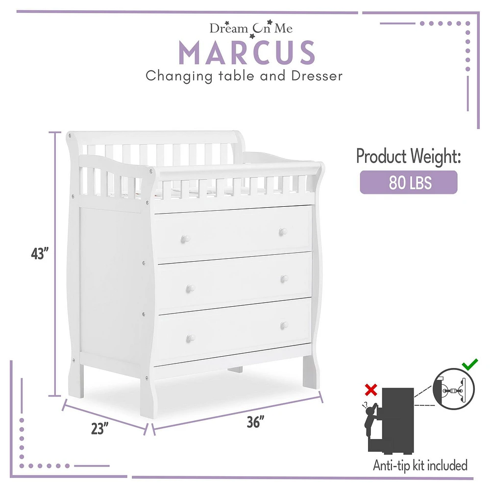 Dream On Me Marcus changing Table and Dresser, 3 spacious drawers