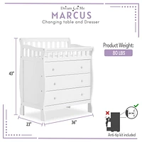Dream On Me Marcus changing Table and Dresser, 3 spacious drawers