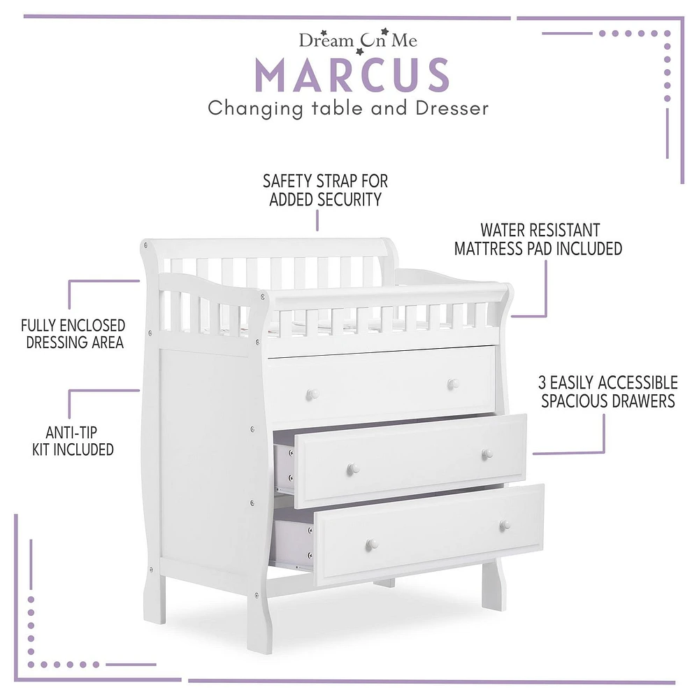 Dream On Me Marcus changing Table and Dresser, 3 spacious drawers