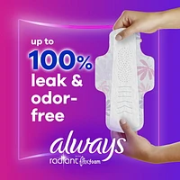 Serviettes Always Radiant, régulières, avec ailes, pour femmes, taille 1, parfum net et léger, 42 serviettes 42CT