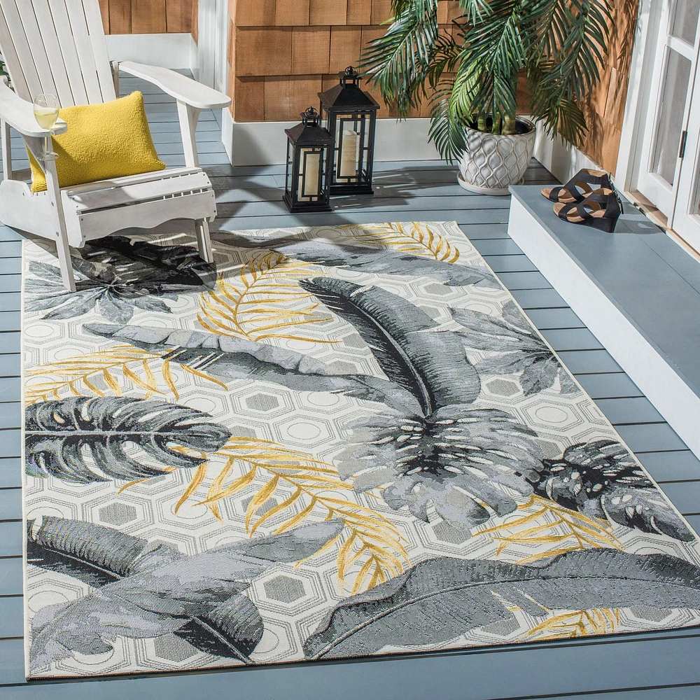 SAFAVIEH Barbados Tropical Leaves Outdoor Area Rug