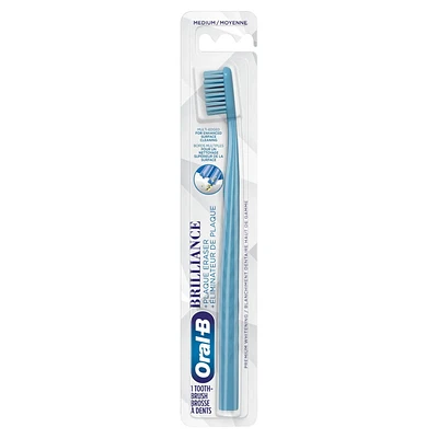 Brosse à dents Oral-B Brillance blanchiment haut de gamme avec efface-plaque, moyenne, bleu ciel
