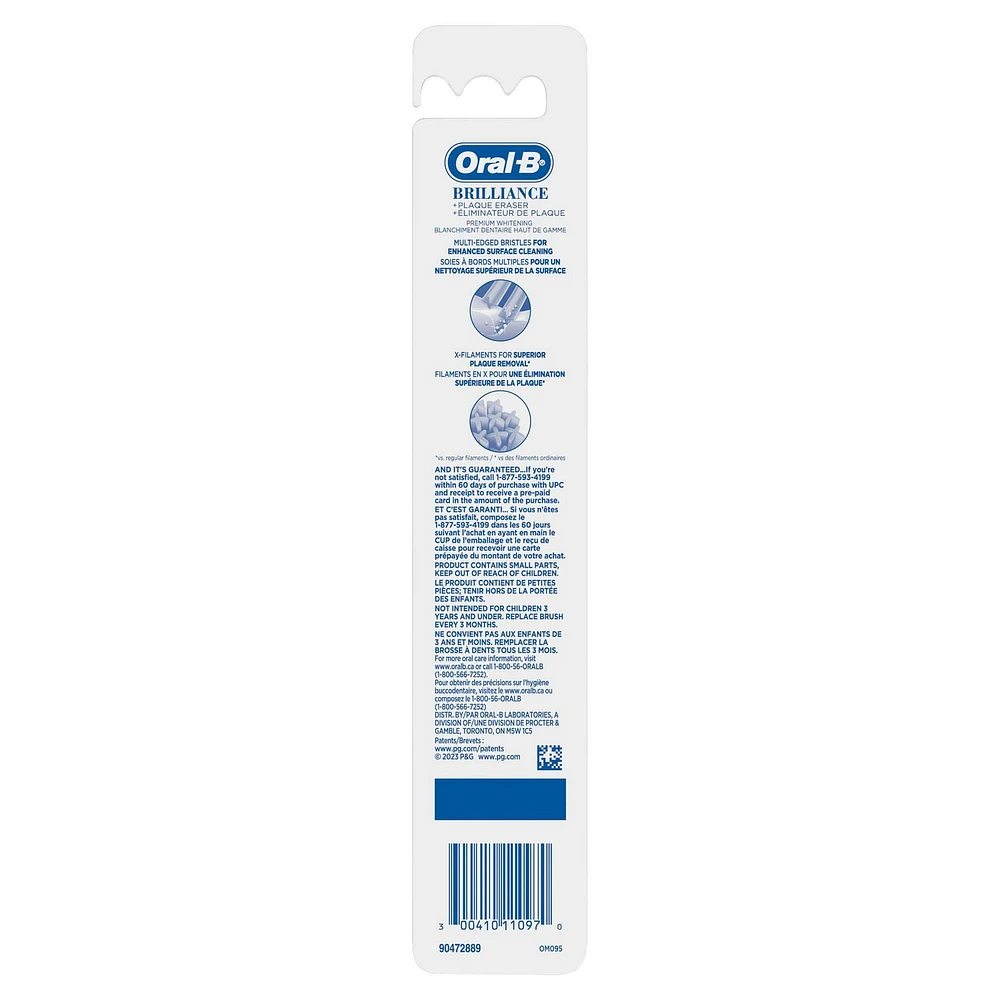 Brosse à dents Oral-B Brillance blanchiment haut de gamme avec efface-plaque, moyenne, bleu ciel