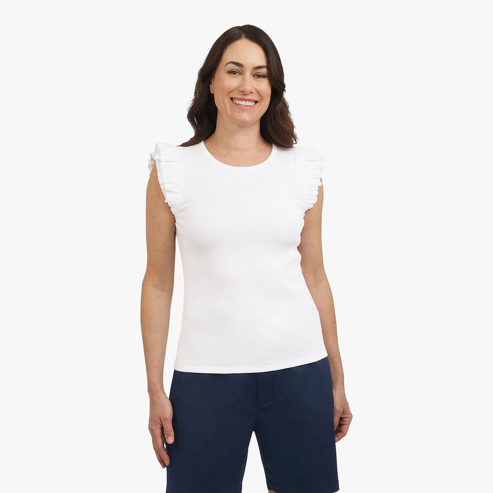 CHAPS SS RUFFLE TEE, TEE