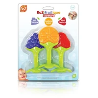 RaZbaby - Baby, Toddler - Fruitque 3 Pack Silicone Teether Set - Teething - Sensory - Non-Toxic, Age: 3 months+