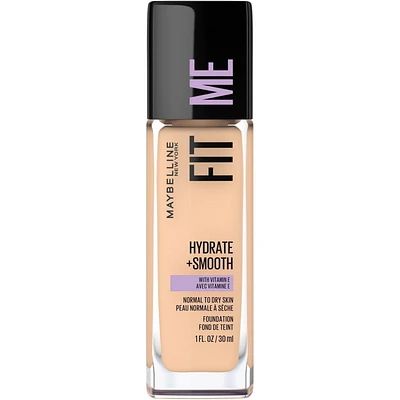 Maybelline New York Fit Me Fond de teint Hydrate + Lisse, fini naturel et lumineux, hydratant, couvrance moyenne, peaux normales à sèches, 30 ml fond de teint fit me fini satin