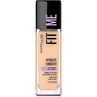 Maybelline New York Fit Me Fond de teint Hydrate + Lisse, fini naturel et lumineux, hydratant, couvrance moyenne, peaux normales à sèches, 30 ml fond de teint fit me fini satin