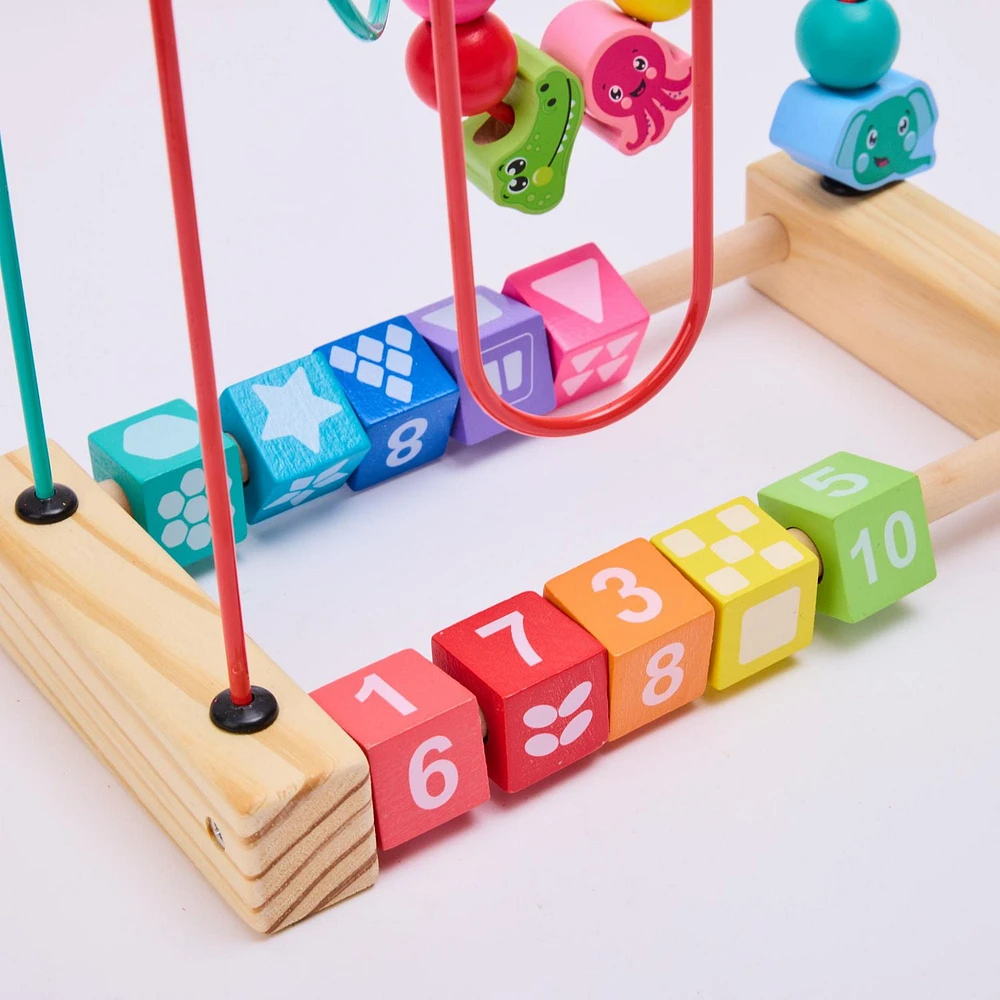 wooden bead maze, Includes 1 maze puzzle with 25 beads.