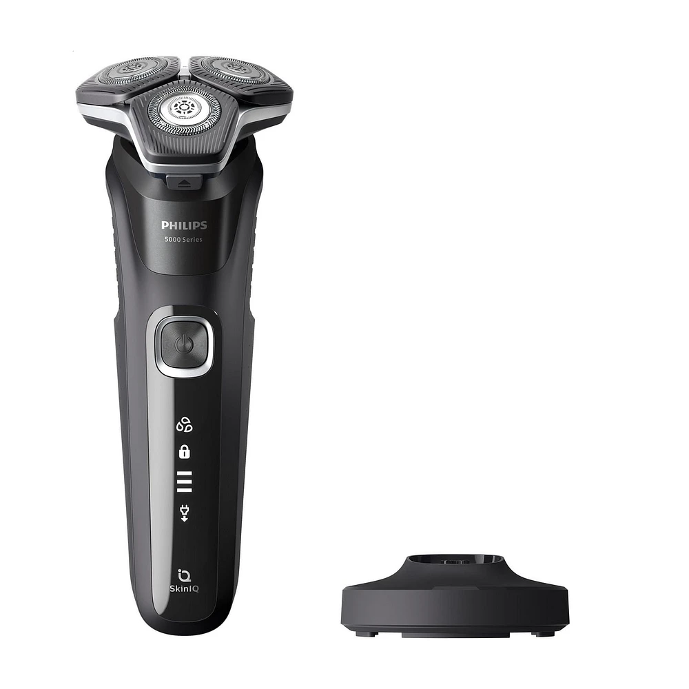 Rasoir Philips de série 5000 utilisable sur peau sèche ou humide avec base de recharge, S5898/25 Rasoir rotatif