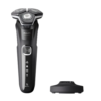 Rasoir Philips de série 5000 utilisable sur peau sèche ou humide avec base de recharge, S5898/25 Rasoir rotatif