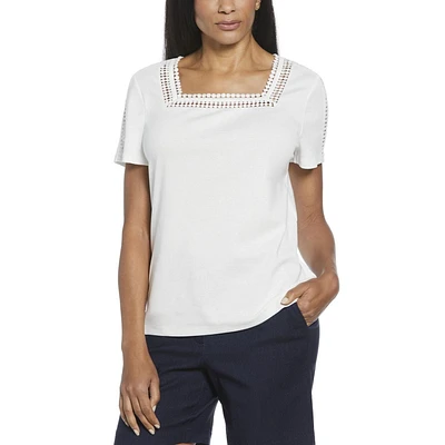 RAFAELLA Women's Square Neckline Short Sleeve Tee Shirt