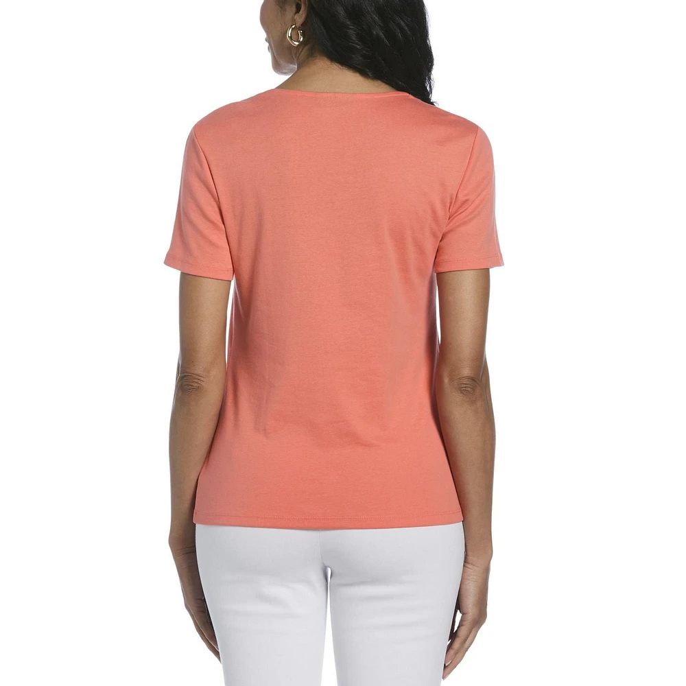 RAFAELLA Women's Square Neckline Short Sleeve Tee Shirt