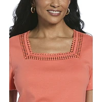 RAFAELLA Women's Square Neckline Short Sleeve Tee Shirt