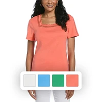 RAFAELLA Women's Square Neckline Short Sleeve Tee Shirt