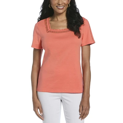 RAFAELLA Women's Square Neckline Short Sleeve Tee Shirt