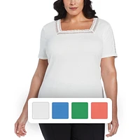 RAFAELLA T-shirt à manches courtes et encolure carrée pour femme