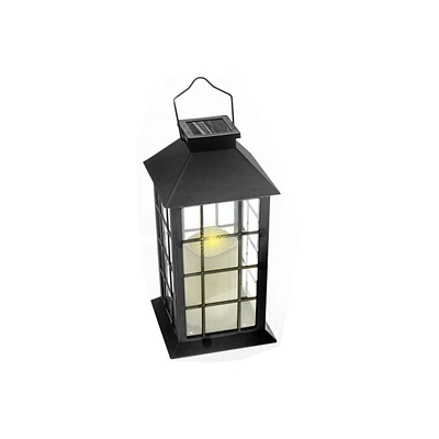 LED Solar Clear Glass Pane Lantern with Faux Candle Grid