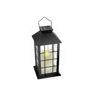 LED Solar Clear Glass Pane Lantern with Faux Candle Grid