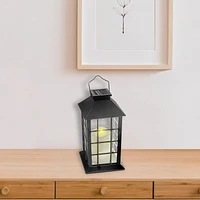 LED Solar Clear Glass Pane Lantern with Faux Candle Grid