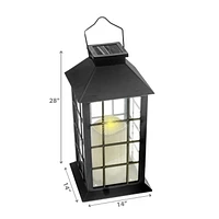 LED Solar Clear Glass Pane Lantern with Faux Candle Grid