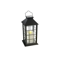 LED Solar Clear Glass Pane Lantern with Faux Candle Grid