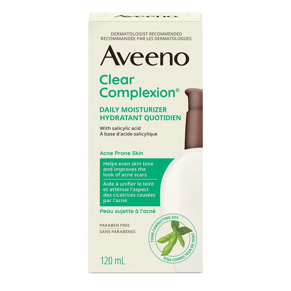 Aveeno Clear Complexion Daily Moisturizer, Acne Prone Skin , Hypoallergenic, Salicylic Acid & Soy, 120 mL