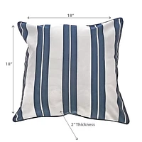 Boston Outdoor Cabana Stripe Waterproof Cushion Navy Blue 18 X 18 - Set of 2