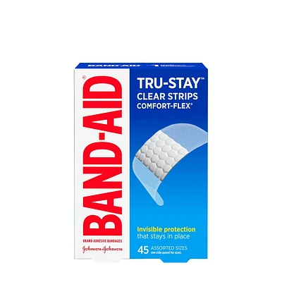 BAND-AID® Brand TRU-STAY™ Clear Strips COMFORT-FLEX® Bandages, Wound Care for Minor Cuts and Scrapes, Assorted Sizes, 45 Count, Assorted Sizes