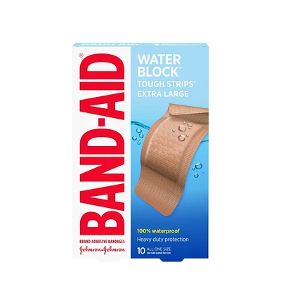 BAND-AID® Brand WATER BLOCK® TOUGH-STRIPS® Extra Large, Adhesive Bandages for Wound Care, Heavy duty Protection for Minor Cuts and Scrapes, 10 ct, 10 Count
