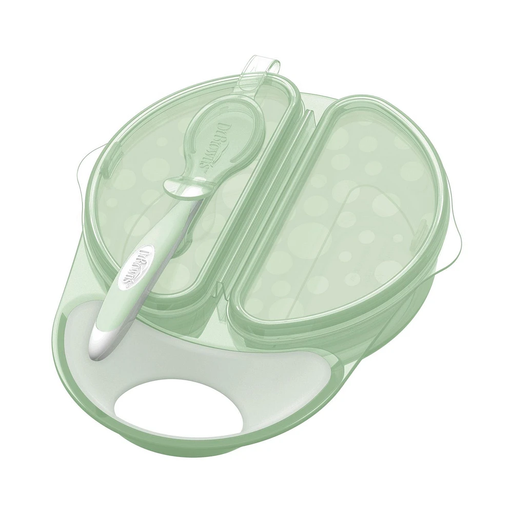 Dr. Brown’s™ Travel Fresh™ Divided Bowl and Soft-Tip Spoon Set with Travel Lid, BPA Free, One Bowl One Spoon