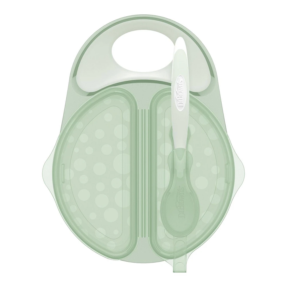 Dr. Brown’s™ Travel Fresh™ Divided Bowl and Soft-Tip Spoon Set with Travel Lid, BPA Free, One Bowl One Spoon