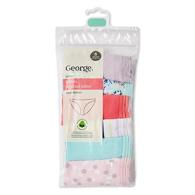 Lot de 6 culottes bikini George pour femmes Tailles P–2XL