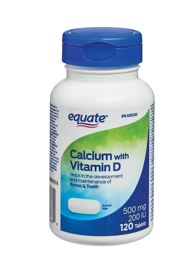 Equate Calcium with Vitamin D 500mg 200IU, 120 Tablets