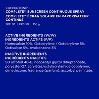 COPPERTONE Complete Écran Solaire en vaporisateur continue FPS 50 156g