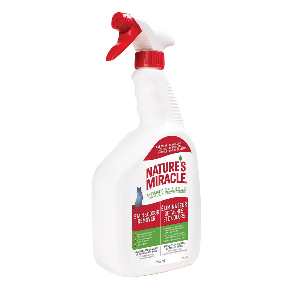 Nature's Miracle Éliminateur de taches et d'odeurs pour les chats, 946ml Formule enzymatique forte!