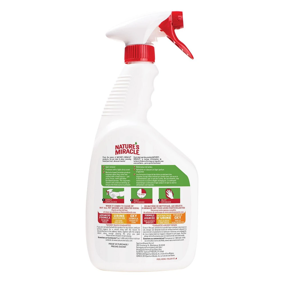 Nature's Miracle Éliminateur de taches et d'odeurs pour les chats, 946ml Formule enzymatique forte!