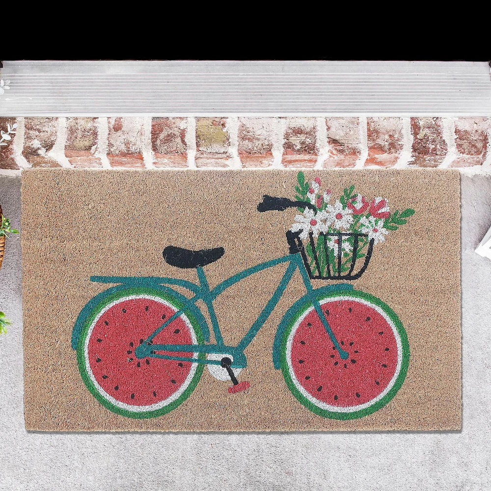 Coir Door Mat Bicycle With Flower 18 X 30