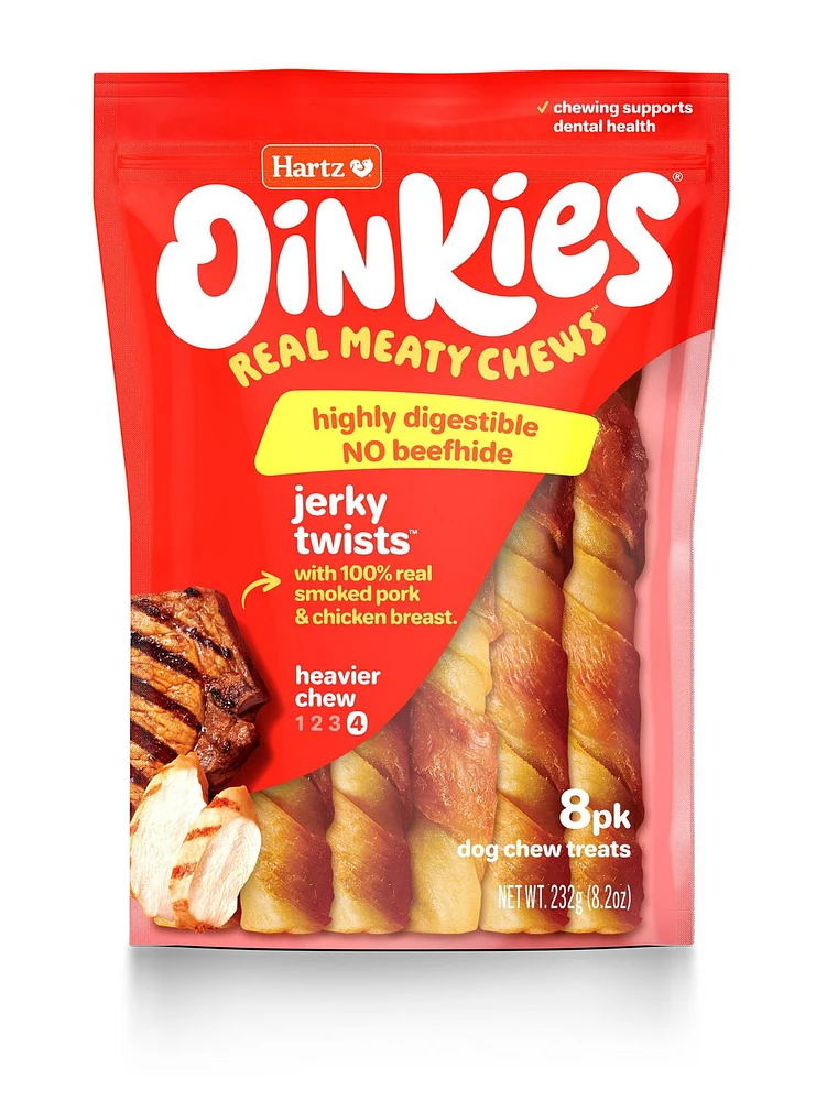 Friandises pour chiens Hartz Oinkies enveloppées de poulet et de torsades en peau de porc