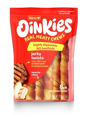 Friandises pour chiens Hartz Oinkies enveloppées de poulet et de torsades en peau de porc