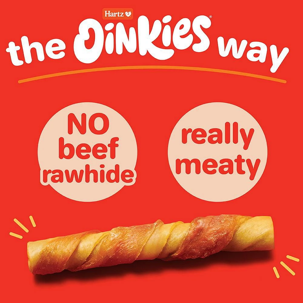 Friandises pour chiens Hartz Oinkies enveloppées de poulet et de torsades en peau de porc