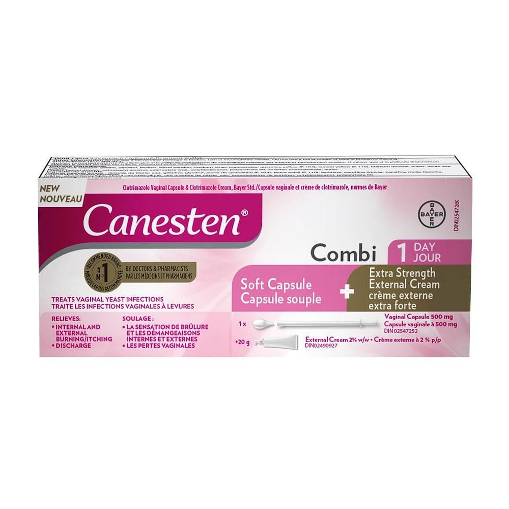 Canesten® Combi Capsule souple 1 jour contre les infections à levures et crème externe extra forte 1 traitement